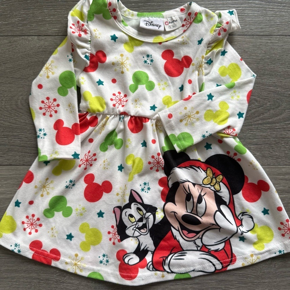 Disney PatPat Minnie Mouse Figaro Christmas Holiday Dress White 6-9M